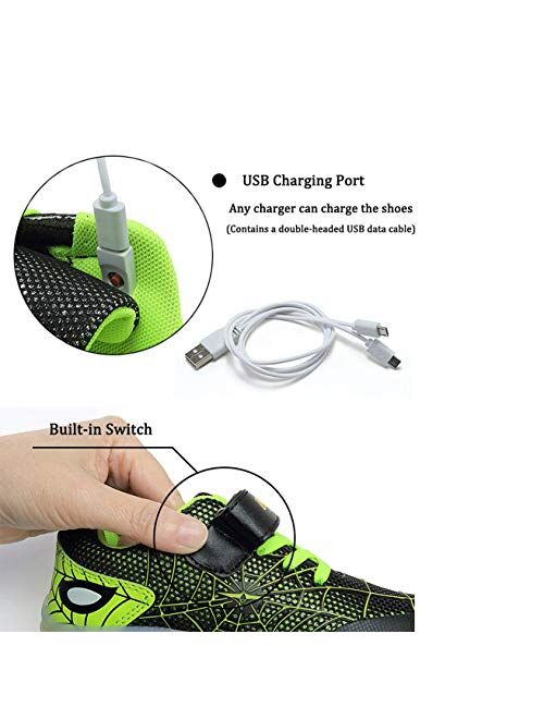 BFOEL Spider Light up Shoes for Boys Girls Toddler Led Walking Sneaker with USB Charging Birthday Thanksgiving Christmas Day Best Gift