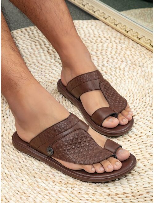 Fashion Brown Thong Sandals For Men Geometric Embossed Toe Post Design Sandals