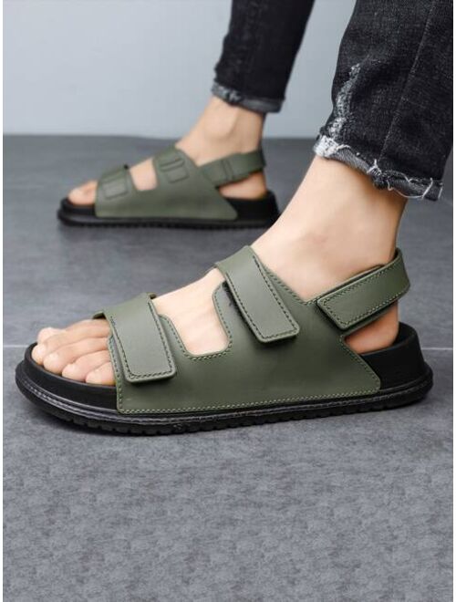 Men Hook and loop Fastener Sandals Fashionable Green PVC Footbed Sandals
