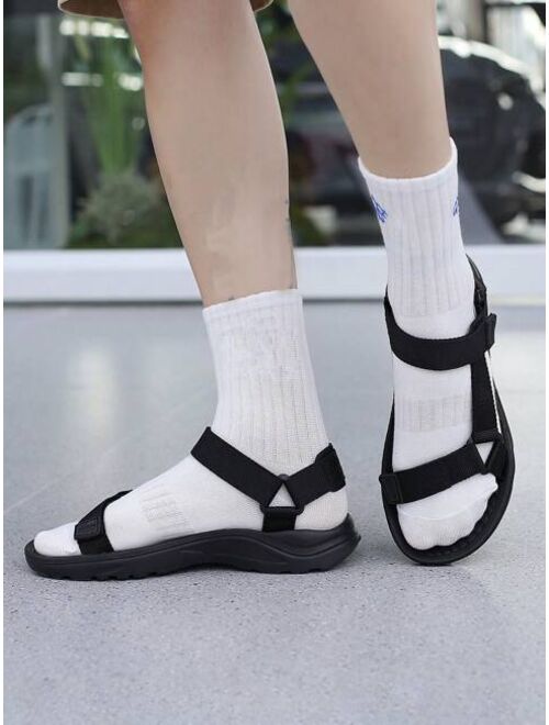 Men Minimalist Hook and loop Fastener Strap Sandals Sport Black Fabric Sport Sandals