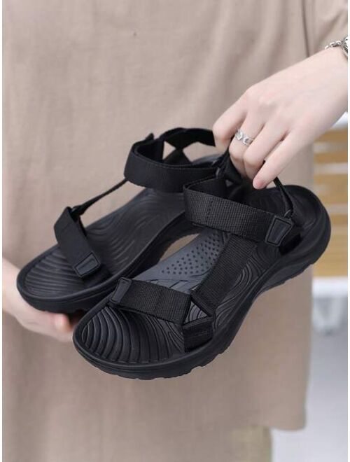 Men Minimalist Hook and loop Fastener Strap Sandals Sport Black Fabric Sport Sandals