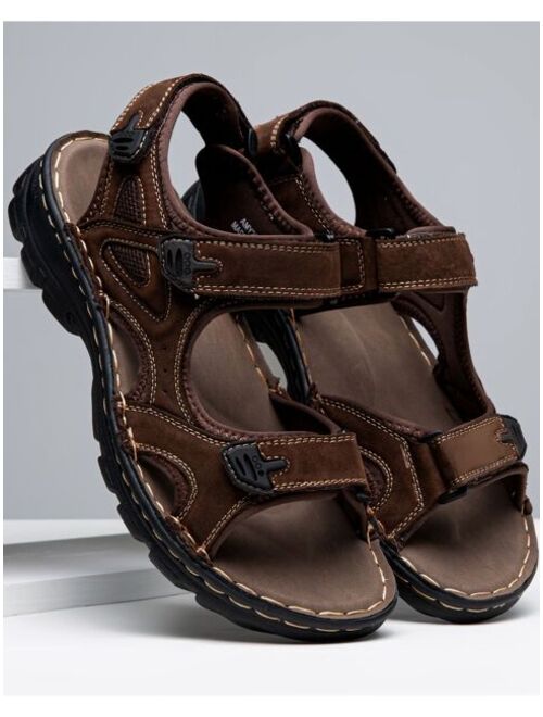 SHOESMALL Jousen Men s Sandals Leather Summer Outdoor Arch Support Casual Genuine Beach Fisherman Sandals for Men