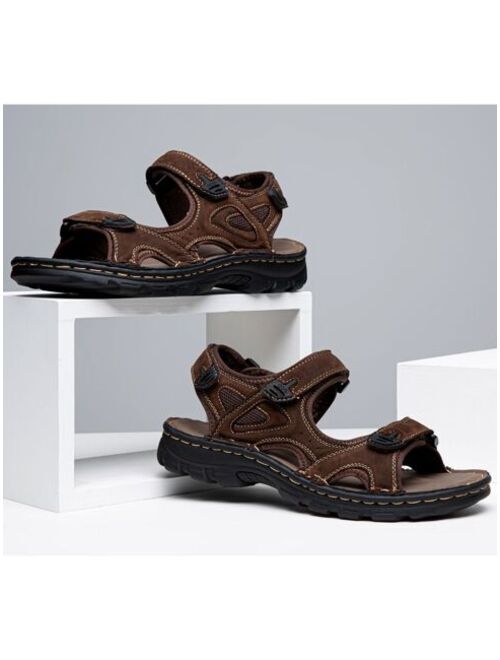 SHOESMALL Jousen Men s Sandals Leather Summer Outdoor Arch Support Casual Genuine Beach Fisherman Sandals for Men