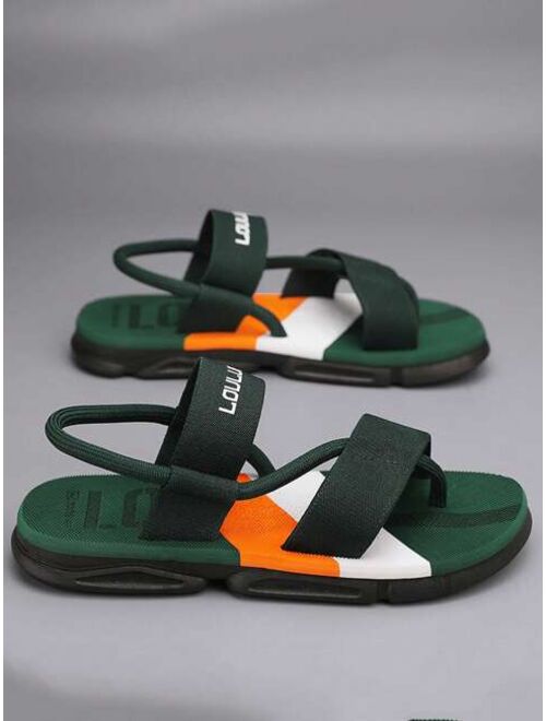 Fashion Green Sandals For Men Letter Graphic Toe Post Design Thong Sandals