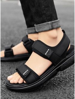Men Non slip Letter Patch Decor Hook and loop Fastener Sport Sandals Sporty Black Canvas Sandals