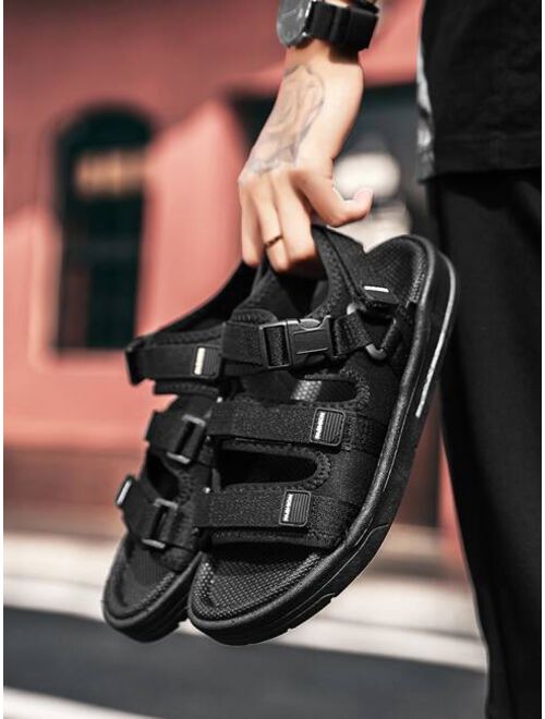 Men Release Buckle Letter Patch Decor Sport Sandals Sporty Outdoor Black Fabric Sandals