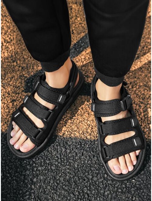 Men Release Buckle Letter Patch Decor Sport Sandals Sporty Outdoor Black Fabric Sandals