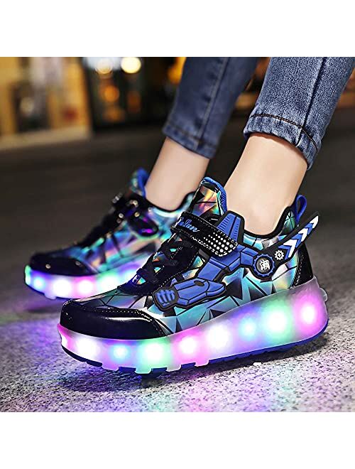 YUNICUS Roller Shoes for Girls Boys Kid Light Up Sneakers with Wheels