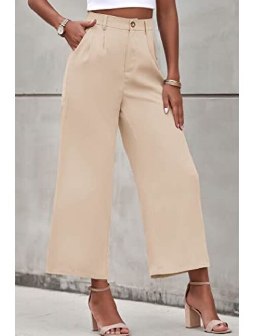PRETTYGARDEN Women's Casual Summer Work Pants High Waisted Palazzo Pant Flowy Wide Leg Trousers with Pockets