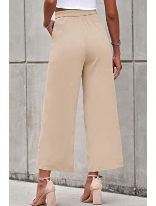 PRETTYGARDEN Women's Casual Summer Work Pants High Waisted Palazzo Pant Flowy Wide Leg Trousers with Pockets