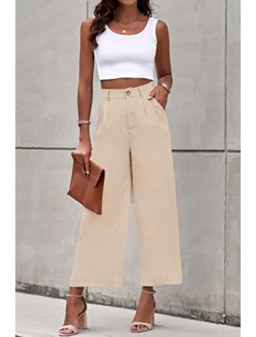 PRETTYGARDEN Women's Casual Summer Work Pants High Waisted Palazzo Pant Flowy Wide Leg Trousers with Pockets