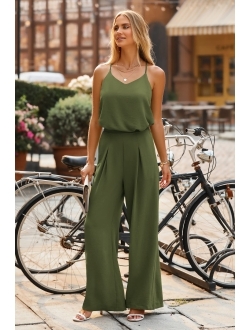 Women's Summer 2 Piece Set Sleeveless V Neck Cami Top Wide Leg Pants Loose Fit Casual Outfit