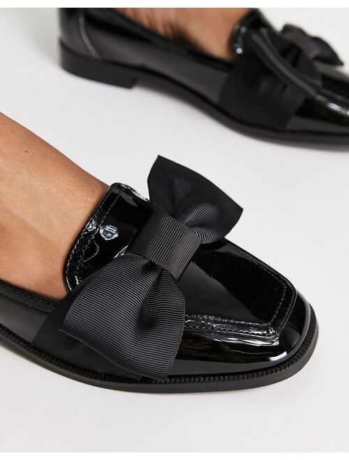 ASOS DESIGN Mentor bow loafer flat shoes in black patent