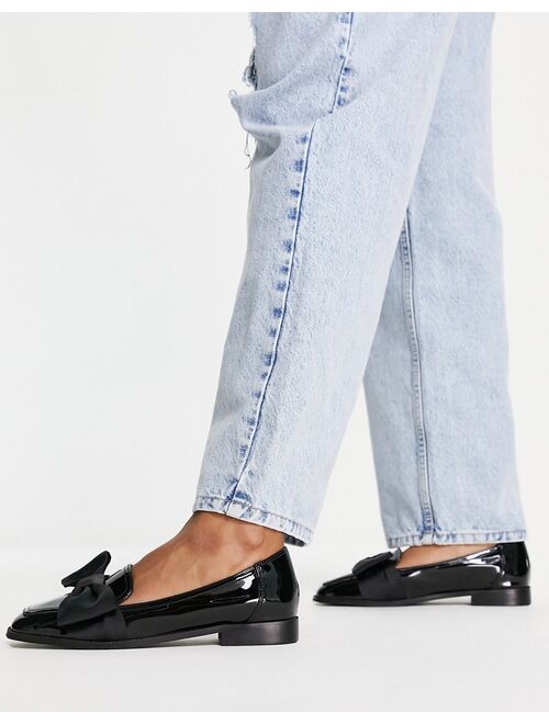 ASOS DESIGN Mentor bow loafer flat shoes in black patent