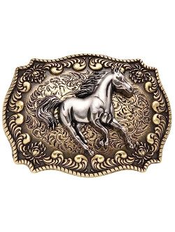 MUSVIKY Running Horse Belt Buckle for Men, Western Cowboy Cowgirls Vintage Silver Goden Belt Buckles for Women Boys Husband