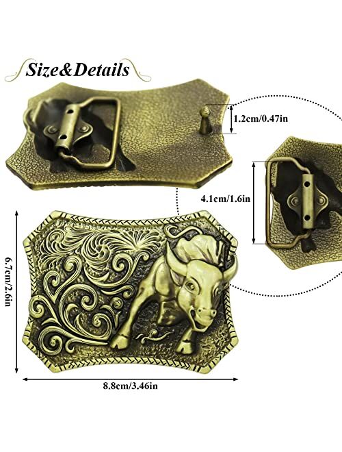 RechicGu Western Belt Buckle 3D Engraved Long Horn Bull Cowboy Texas Rodeo Belt Bukles for Men Women Gold