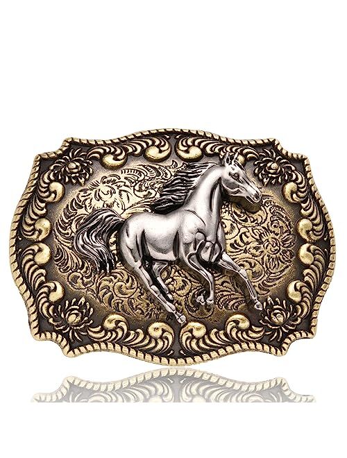 LYTOPTOP Running Horse Belt Buckle for Men, Western Cowboy Vintage Long Horn Bull Belt Buckle Gift for Birthday Halloween