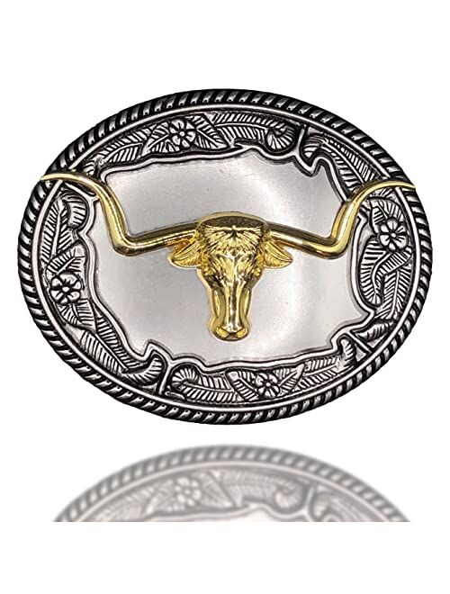 Nesawaki Long Horn Bull Western Cowboy Belt Buckle Gold Rodeo Texas For Men Women