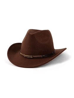 EOGIMI Western Cowboy Hats for Women Men Felt Wide Brim Panama Hat with Belt Buckle