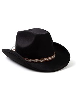 Lisianthus Men & Women's Felt Wide Brim Western Cowboy Outdoor Fedora Hats with Belt