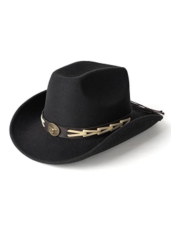 Lisianthus Men & Women's Felt Wide Brim Western Cowboy Outdoor Fedora Hats with Belt