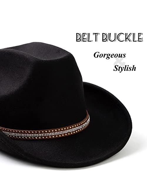 Lisianthus Men & Women's Felt Wide Brim Western Cowboy Outdoor Fedora Hats with Belt