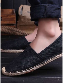 Shein Vacation Black Espadrille Shoes For Men, Stitch Detail Canvas Loafers