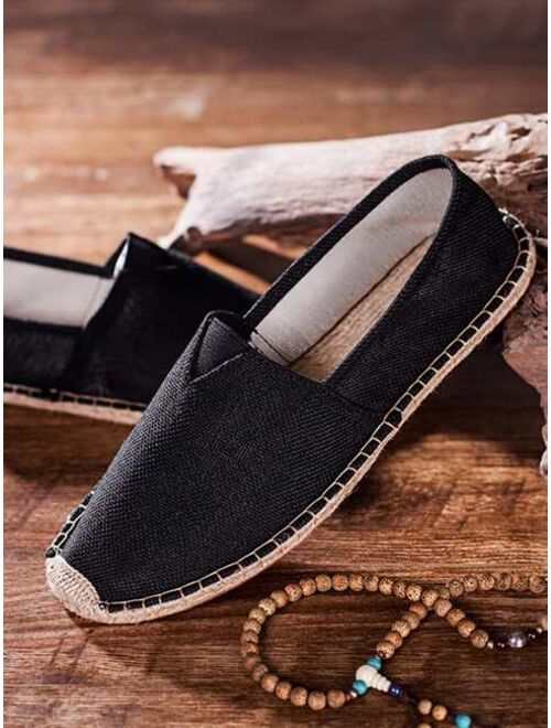 Shein Vacation Black Espadrille Shoes For Men, Stitch Detail Canvas Loafers