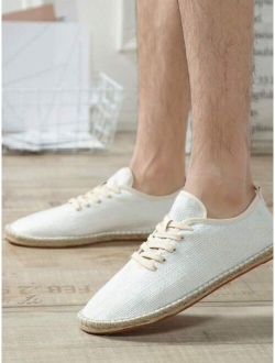Men Lace-up Front Espadrille Loafers, Linen Lace-up Front Vacation Loafers