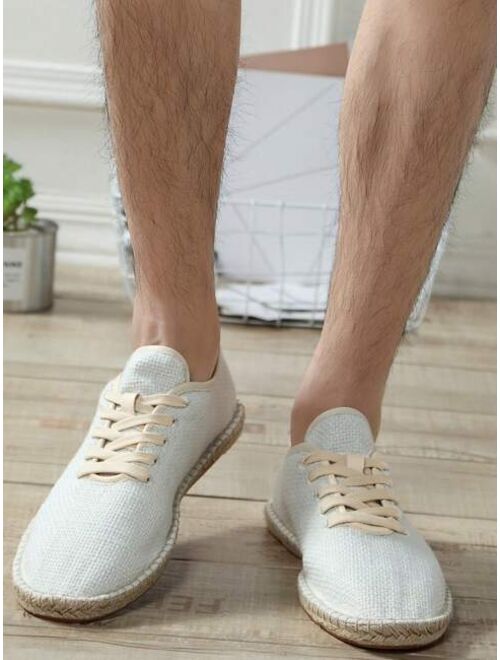 Shein Men Lace-up Front Espadrille Loafers, Linen Lace-up Front Vacation Loafers