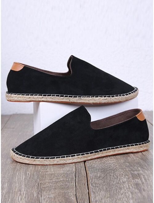 Shein Men Stitch Detail Slip On Loafers, Vacation Black Canvas Espadrille Loafers For Outdoor