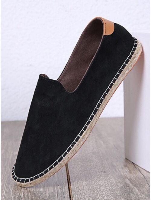 Shein Men Stitch Detail Slip On Loafers, Vacation Black Canvas Espadrille Loafers For Outdoor