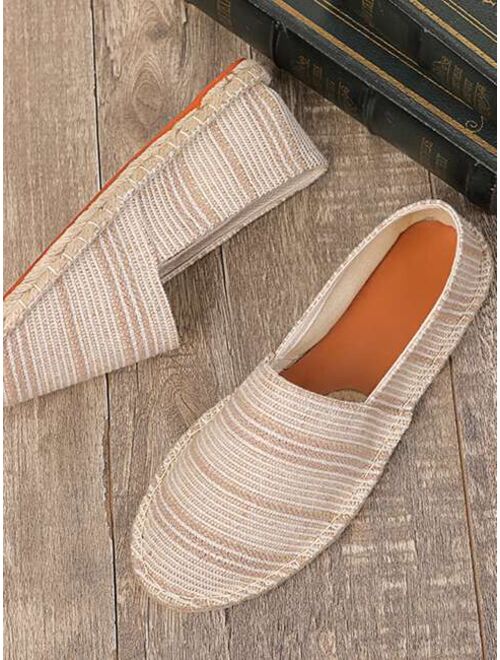 Shein Men Striped Pattern Espadrille Loafers, Vacation Outdoor Canvas Loafers