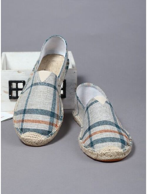 Shein Men Color Block Striped Pattern Espadrille Shoes, Vacation Outdoor Loafers