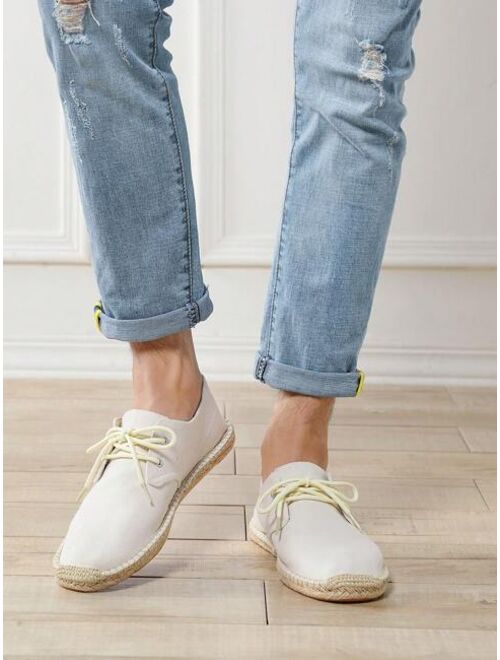 Shein Men Minimalist Lace Up Front Espadrille Shoes, Vacation Outdoor Loafers