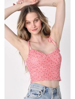 Summer Senses Pink Floral Print Tie-Strap Crop Top