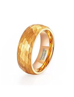 TRUMIUM Hammered Tungsten Rings for Men Women 8mm Gold Mens Wedding Band Multi Faceted Engagement Promise Ring Comfort Fit Size 7-13
