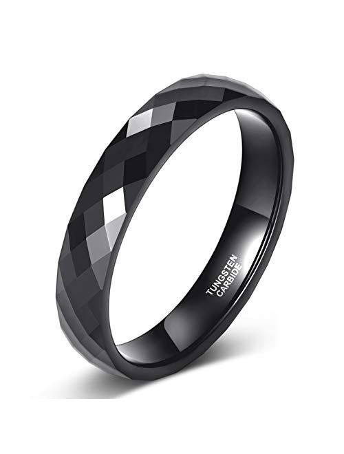 TRUMIUM 4MM Multi-Faceted Tungsten Wedding Rings Rose Gold/Black Engagement Band for Women Men Comfort Fit Size 4.5-12