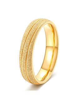 TRUMIUM 6mm Gold Rings for Women Mens Wedding Band Groove Stainless Steel Cubic Zirconia Ring Sandblasted Matte Finished Comfort Fit Size 6-13