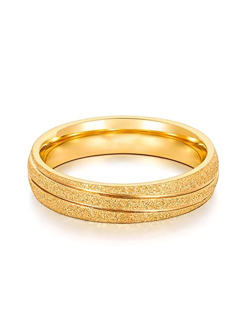 TRUMIUM 6mm Gold Rings for Women Mens Wedding Band Groove Stainless Steel Cubic Zirconia Ring Sandblasted Matte Finished Comfort Fit Size 6-13