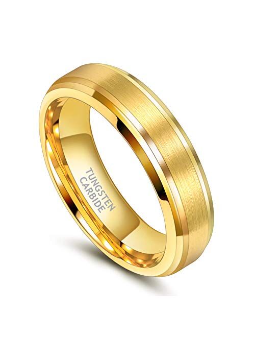 TRUMIUM 6mm 8mm Mens Womens Gold Tungsten Wedding Ring Band Brush Finish Scratch Resistant Size 5-14