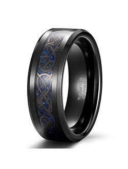TRUMIUM 8mm Tungsten Ring for Men Celtic Dragon Inlay Red/ Green Mens Wedding Bands Comfort Fit Size 7-13