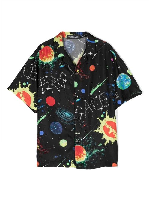 Versace Kids galaxy-print short-sleeved silk shirt