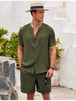 Men's Pajamas Set Short Sleeve Button Down Sleepwear Shorts Loungewear Outfits Tracksuits with Pockets
