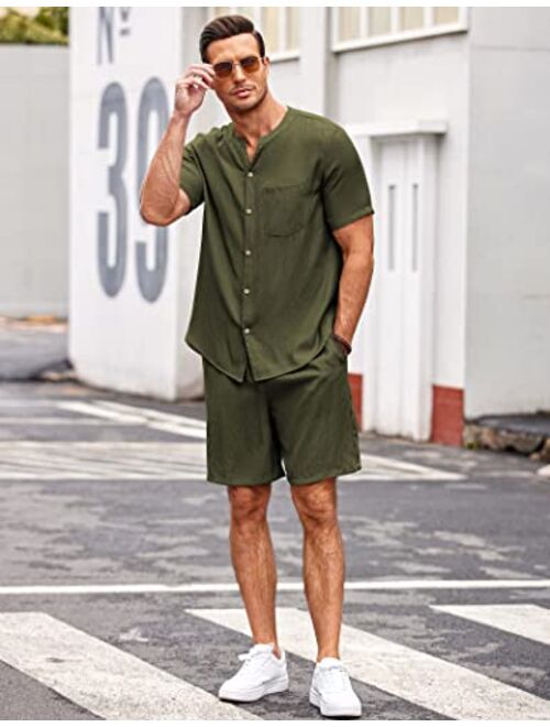 Ekouaer Men's Pajamas Set Short Sleeve Button Down Sleepwear Shorts Loungewear Outfits Tracksuits with Pockets