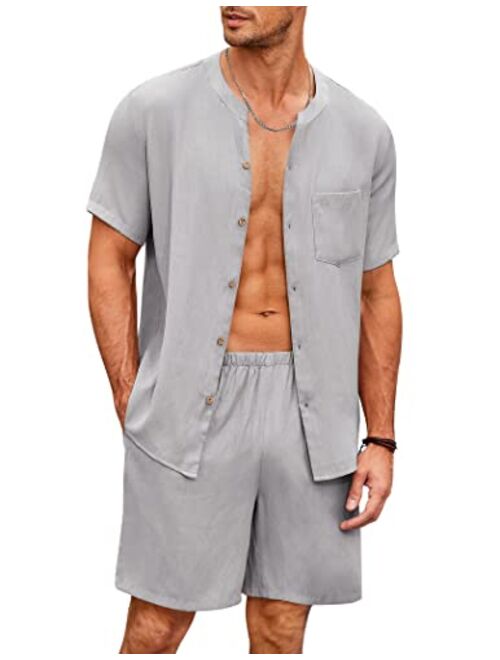 Ekouaer Men's Pajamas Set Short Sleeve Button Down Sleepwear Shorts Loungewear Outfits Tracksuits with Pockets