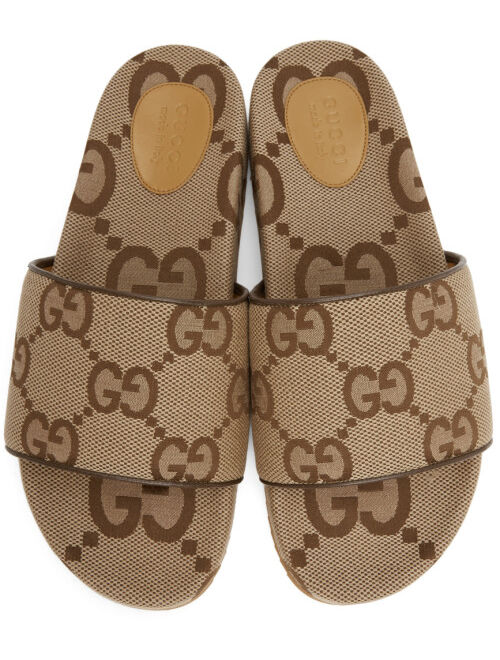 Gucci Beige & Brown Maxi GG Slide Sandals
