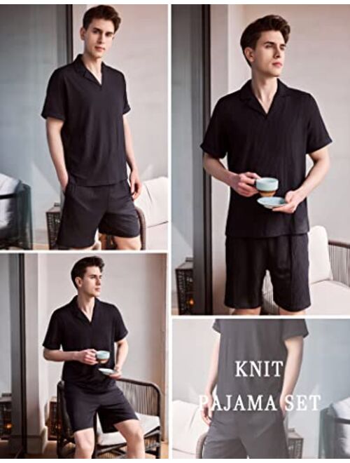 Ekouaer Men's Classic-Fit Short-Sleeve Pajama Set,Stretch Knit