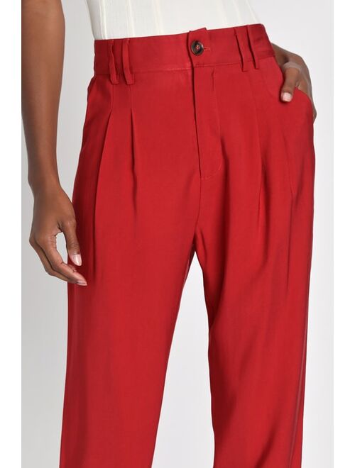 Lulus Strictly Business Rust Red High Waisted Trouser Pants