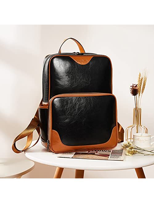 BOSTANTEN Genuine Leather 15.6 inch Laptop Backpack for Women Computer Bag College Casual Backpack